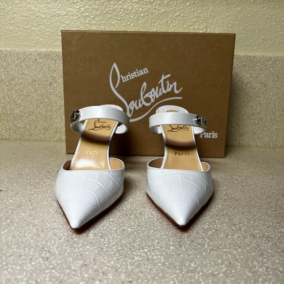 Christian Louboutin Choc Lock 85 Leather Pump White 38.5 / 8.5 - Picture 4 of 8